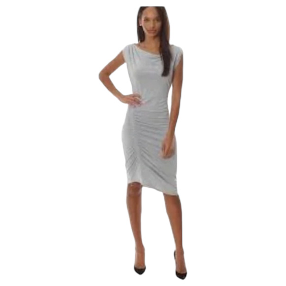 Gottex Studio Gray Cap Sleeve Round Neck Ruched Knee Length Dress Size Large - Picture 1 of 11